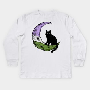 Genderqueer Cat Moon Kids Long Sleeve T-Shirt